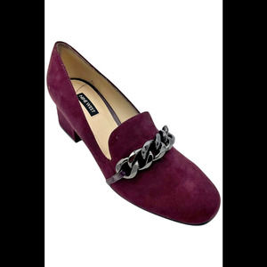 Nine West Burgundy Suede Chain-Trim Mid Heel Pump